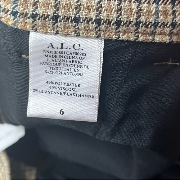 A.L.C. Edwin Split Hem Plaid Women Size 6 28 Waist Khaki Tan Pant High Waist NEW - Picture 5 of 16